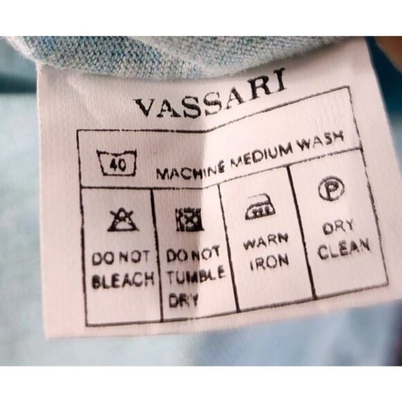 Vassari Los Angeles Aqua Short Sleeve Shirt, Size Large, Designer Cotton/Spandex - Picture 10 of 11